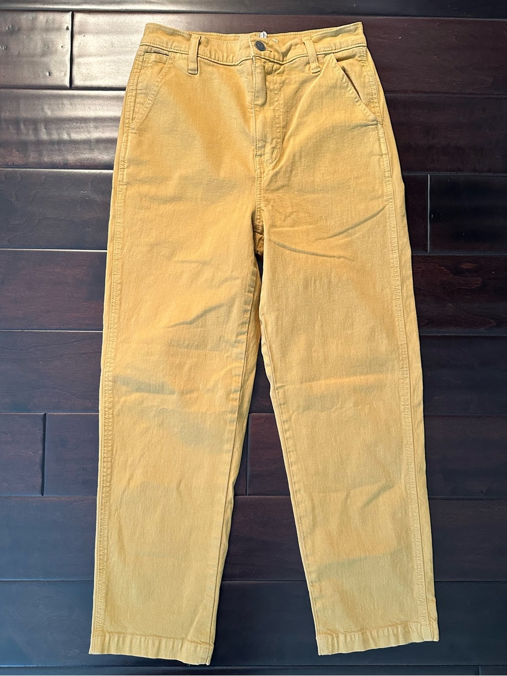 Madewell High Rise Straight Crop Pants Mustard Tan Stretch Cotton Size 26